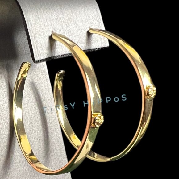 Tory Burch Gold-Plated Hoop Earrings With Logo Studs - Picture 4 of 11